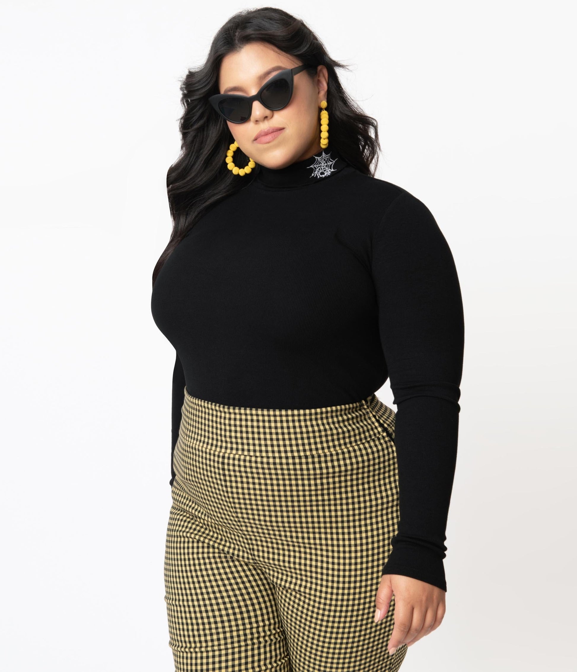 Unique Vintage Plus Size Black & Embroidered Spiderweb Cherie Top