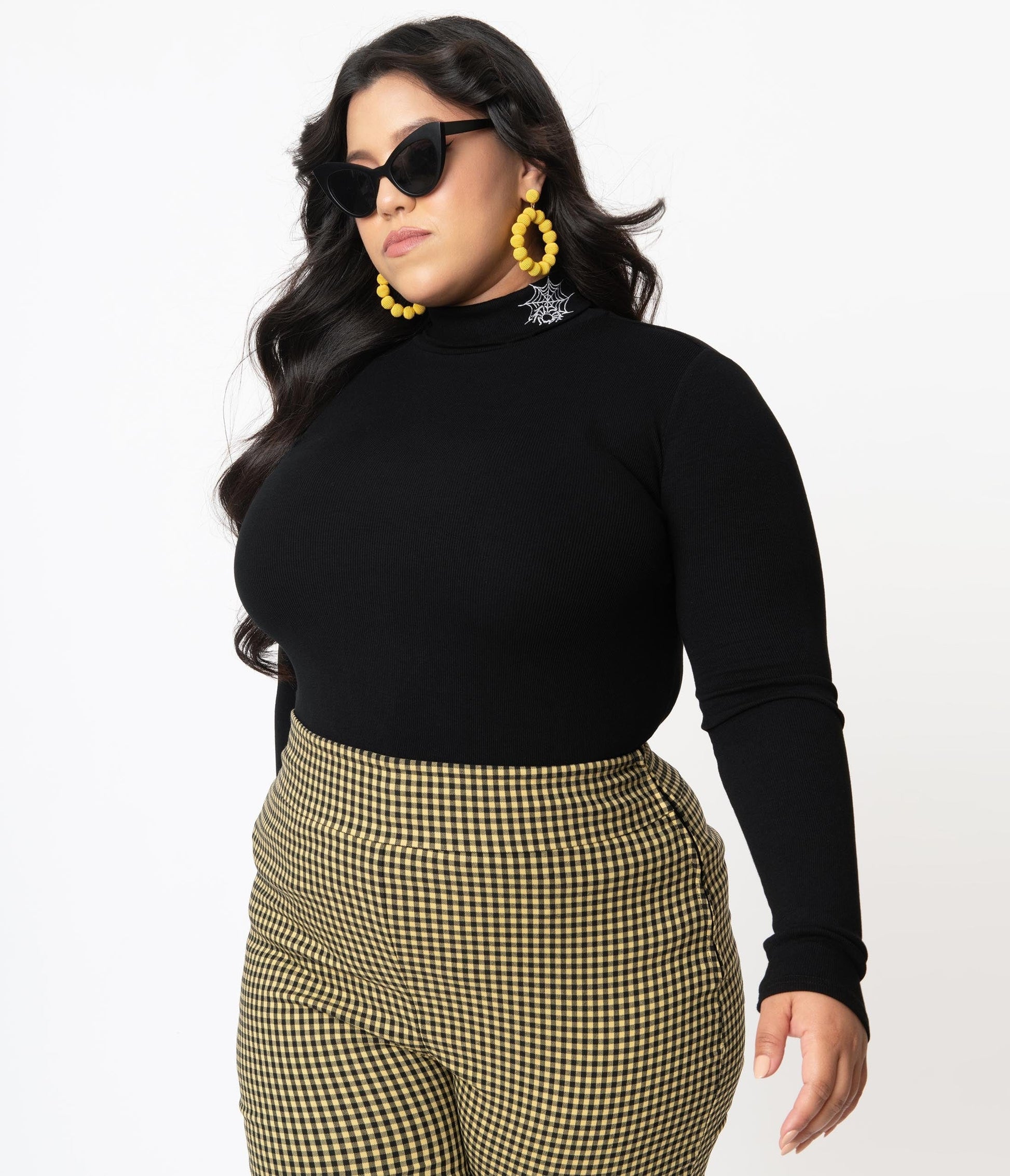 Unique Vintage Plus Size Black & Embroidered Spiderweb Cherie Top