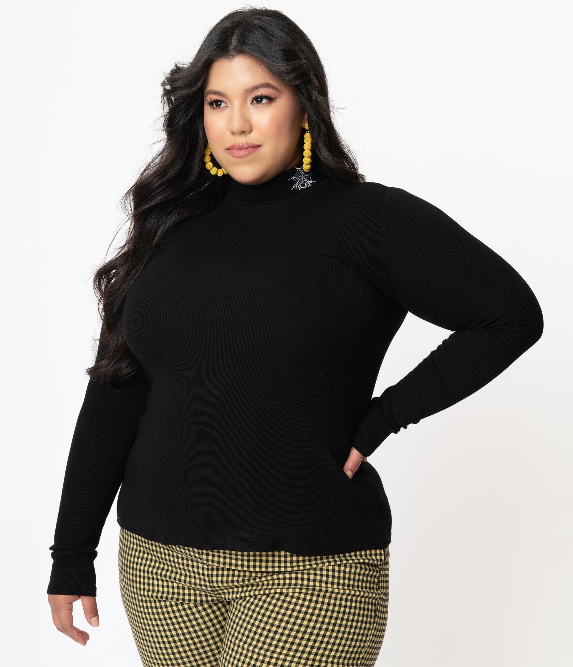 Unique Vintage Plus Size Black & Embroidered Spiderweb Cherie Top