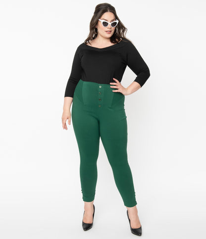 1960s Unique Vintage Plus Size Green High Waist Melody Pants