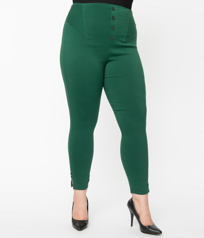 1960s Unique Vintage Plus Size Green High Waist Melody Pants
