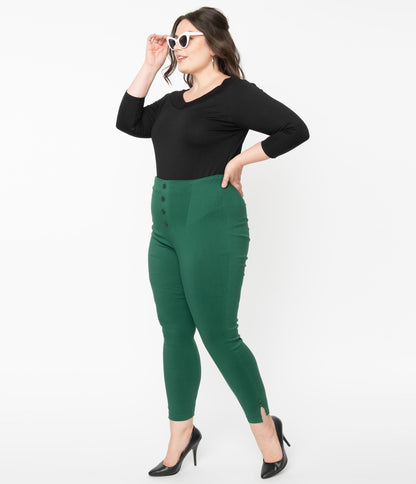 1960s Unique Vintage Plus Size Green High Waist Melody Pants