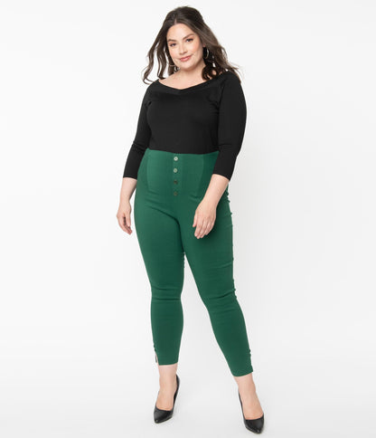 1960s Unique Vintage Plus Size Green High Waist Melody Pants