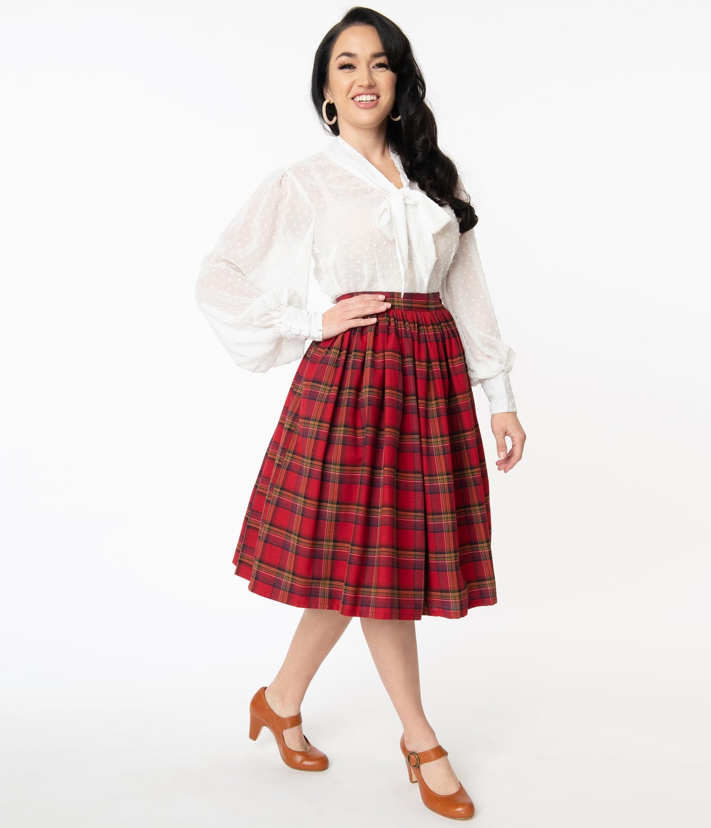 1950s Unique Vintage Red Plaid Gellar Swing Skirt