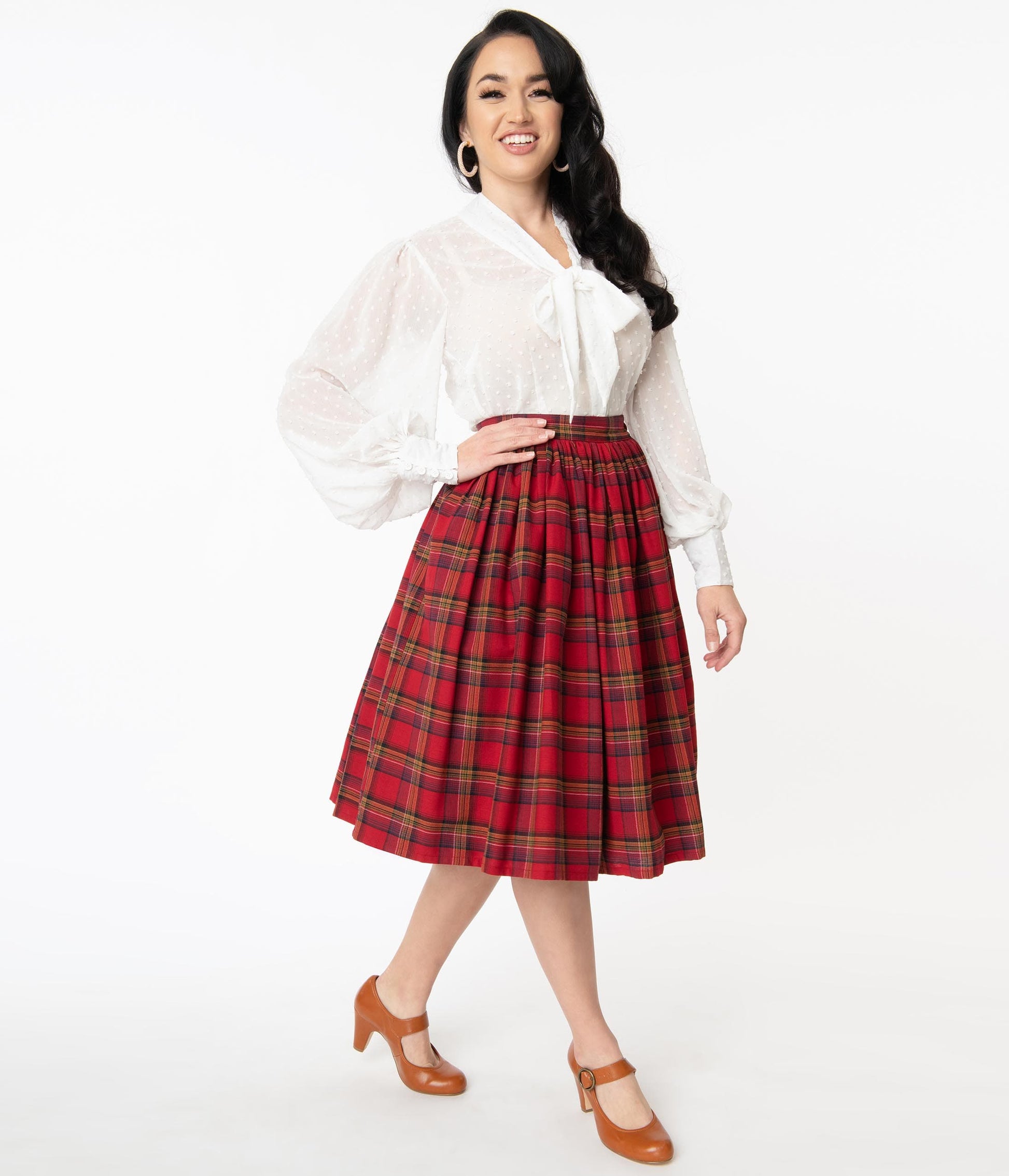 1950s Unique Vintage Red Plaid Gellar Swing Skirt