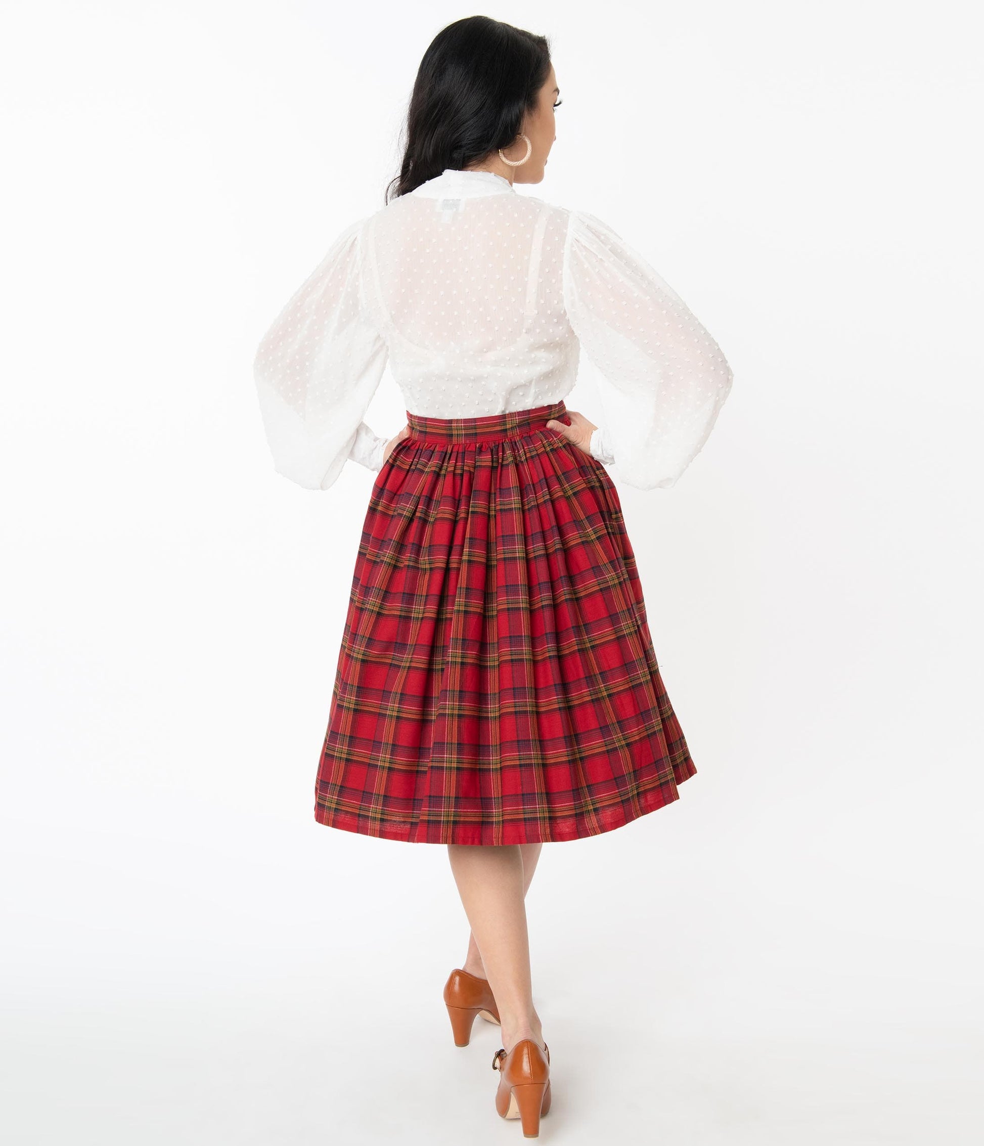 1950s Unique Vintage Red Plaid Gellar Swing Skirt