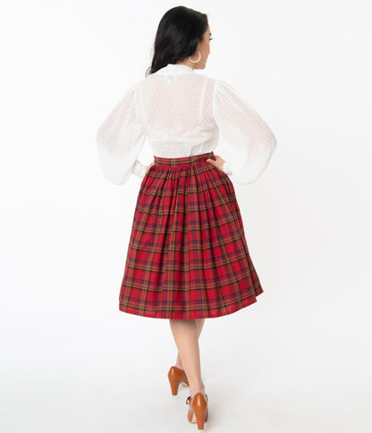 1950s Unique Vintage Red Plaid Gellar Swing Skirt