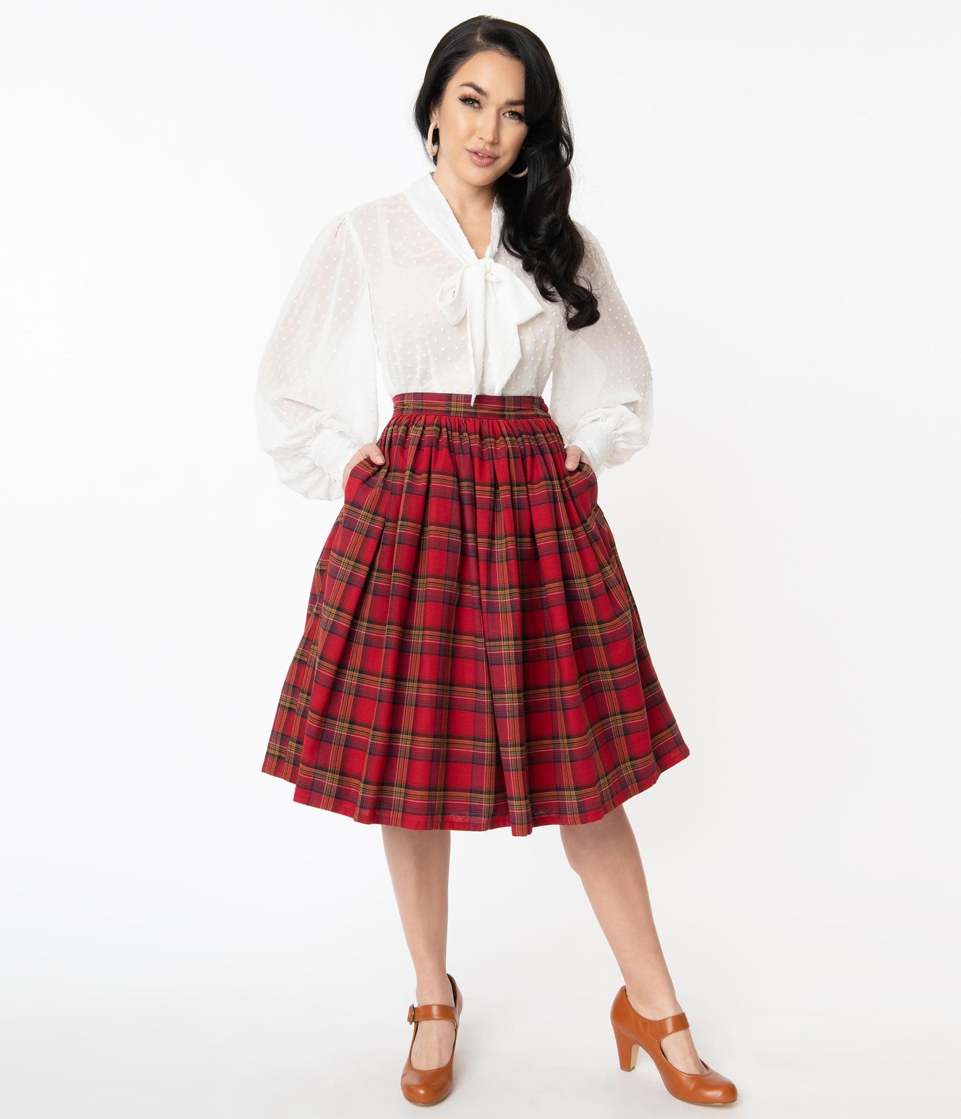 1950s Unique Vintage Red Plaid Gellar Swing Skirt
