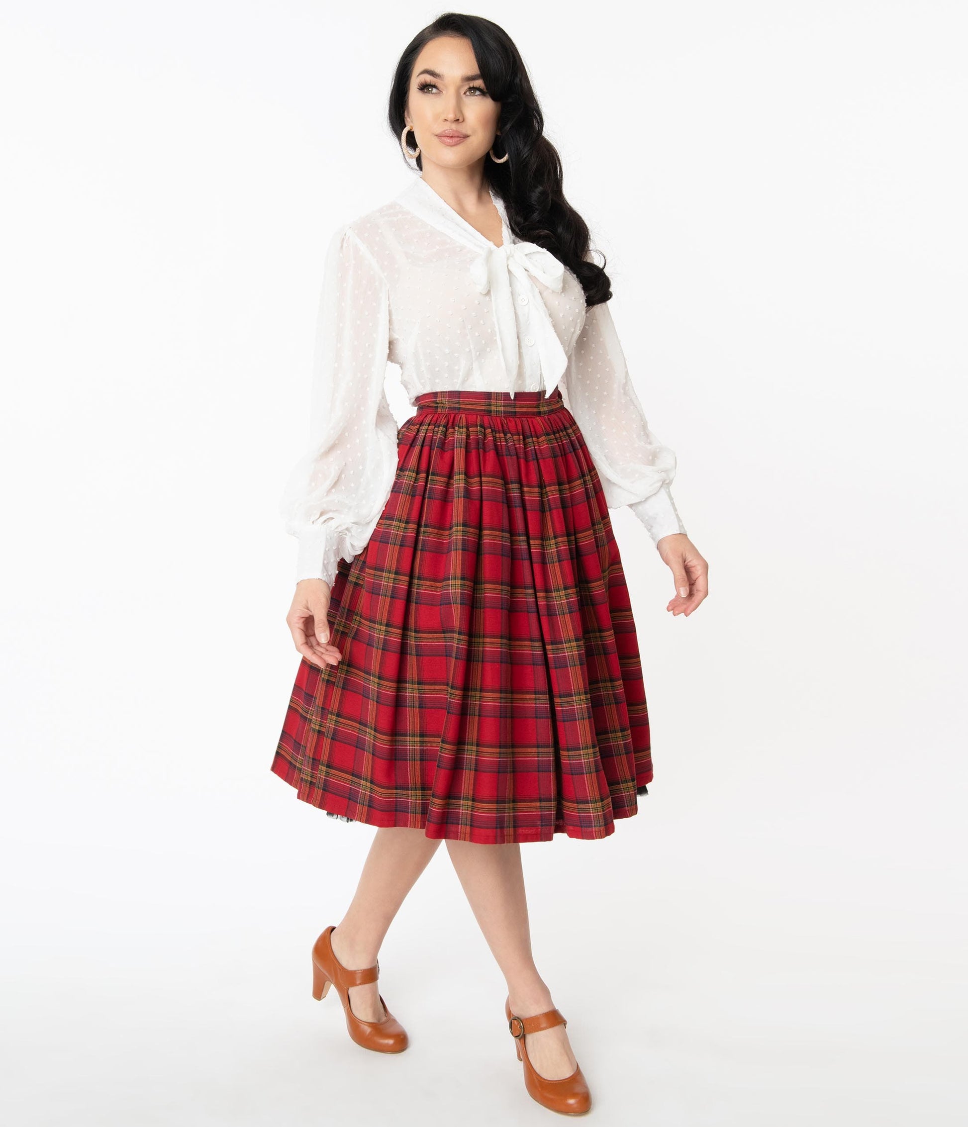 1950s Unique Vintage Red Plaid Gellar Swing Skirt