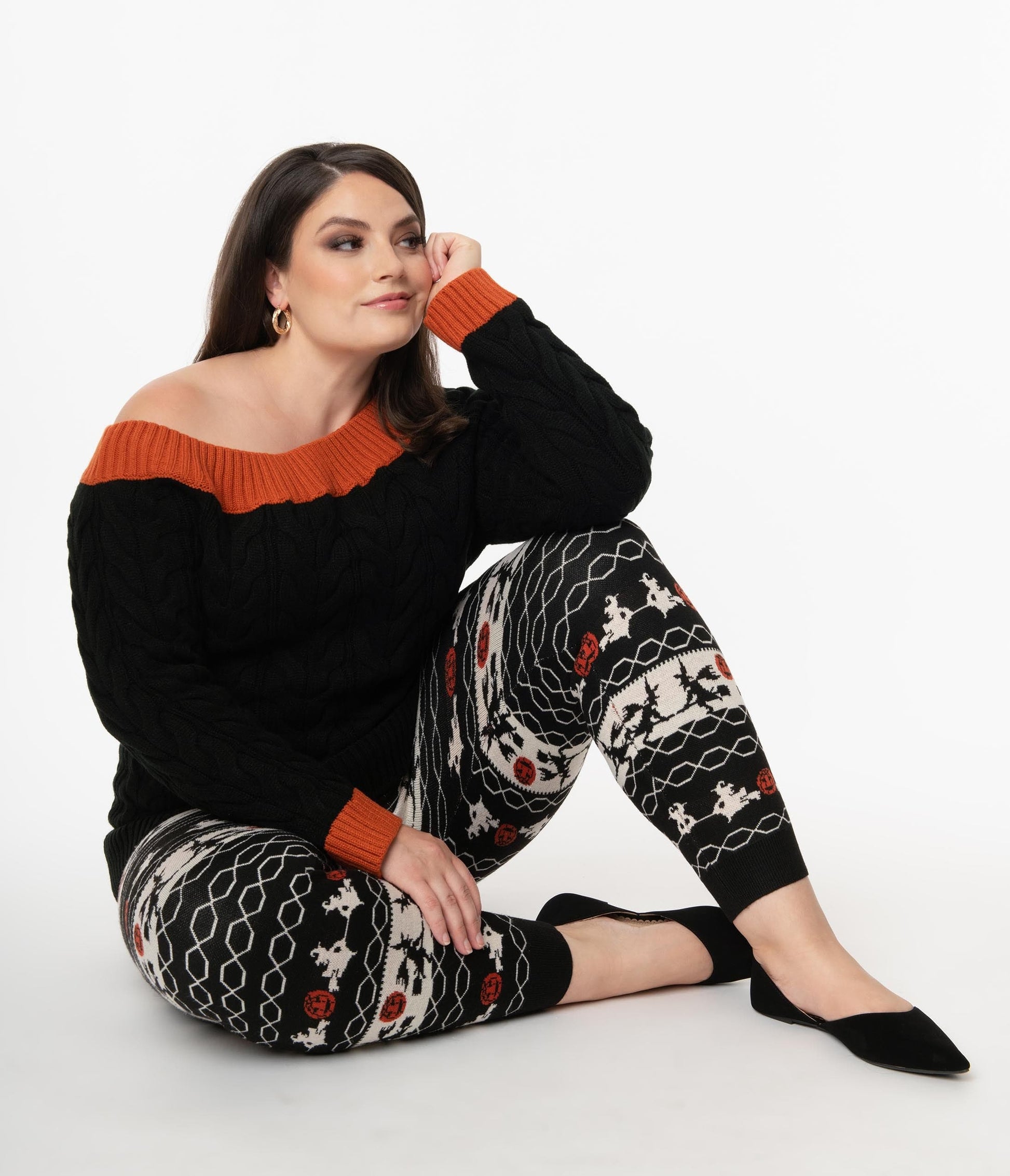 Unique Vintage Plus Size Halloween Fair Isle Sycamore Knit Leggings