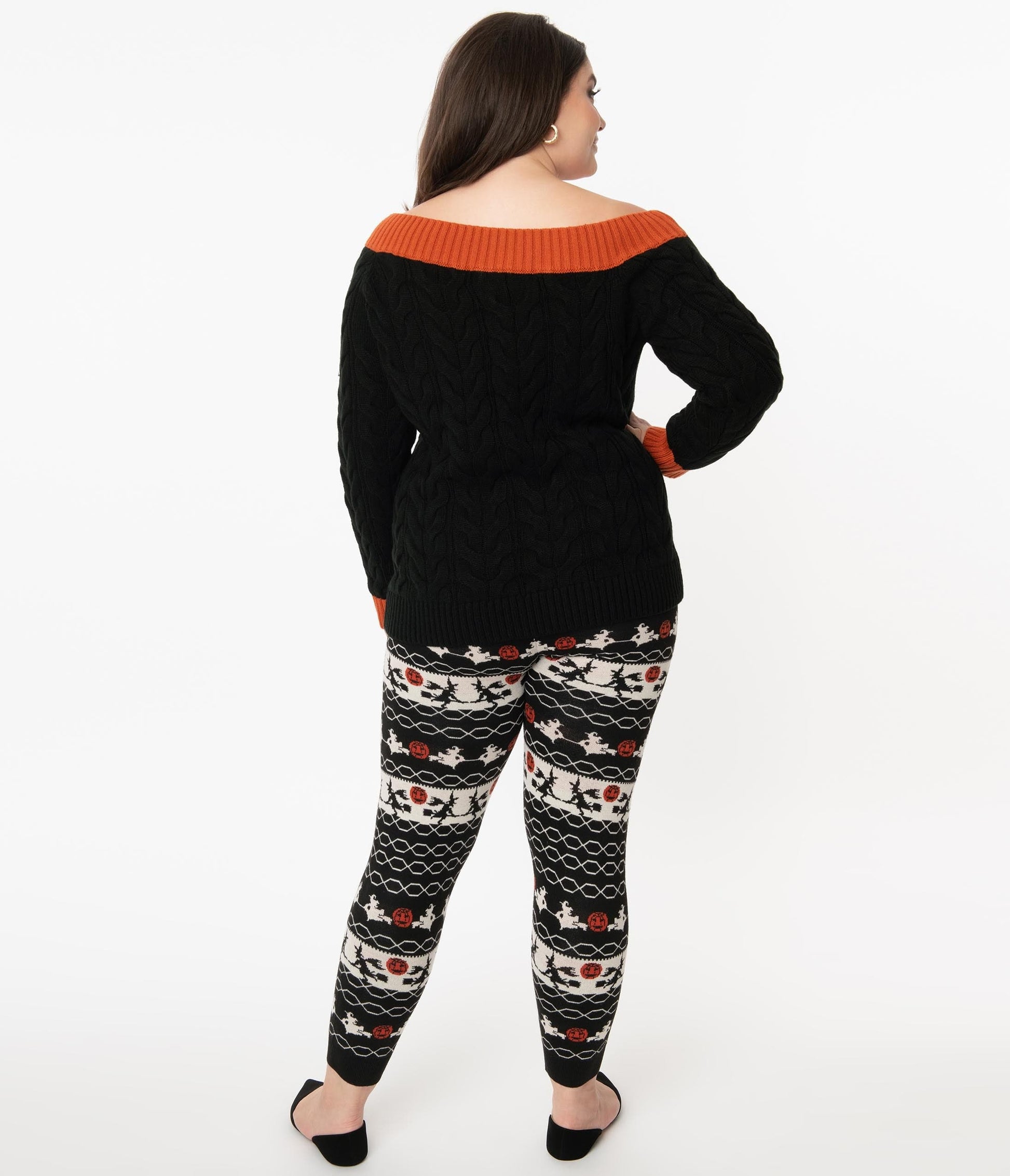 Unique Vintage Plus Size Halloween Fair Isle Sycamore Knit Leggings