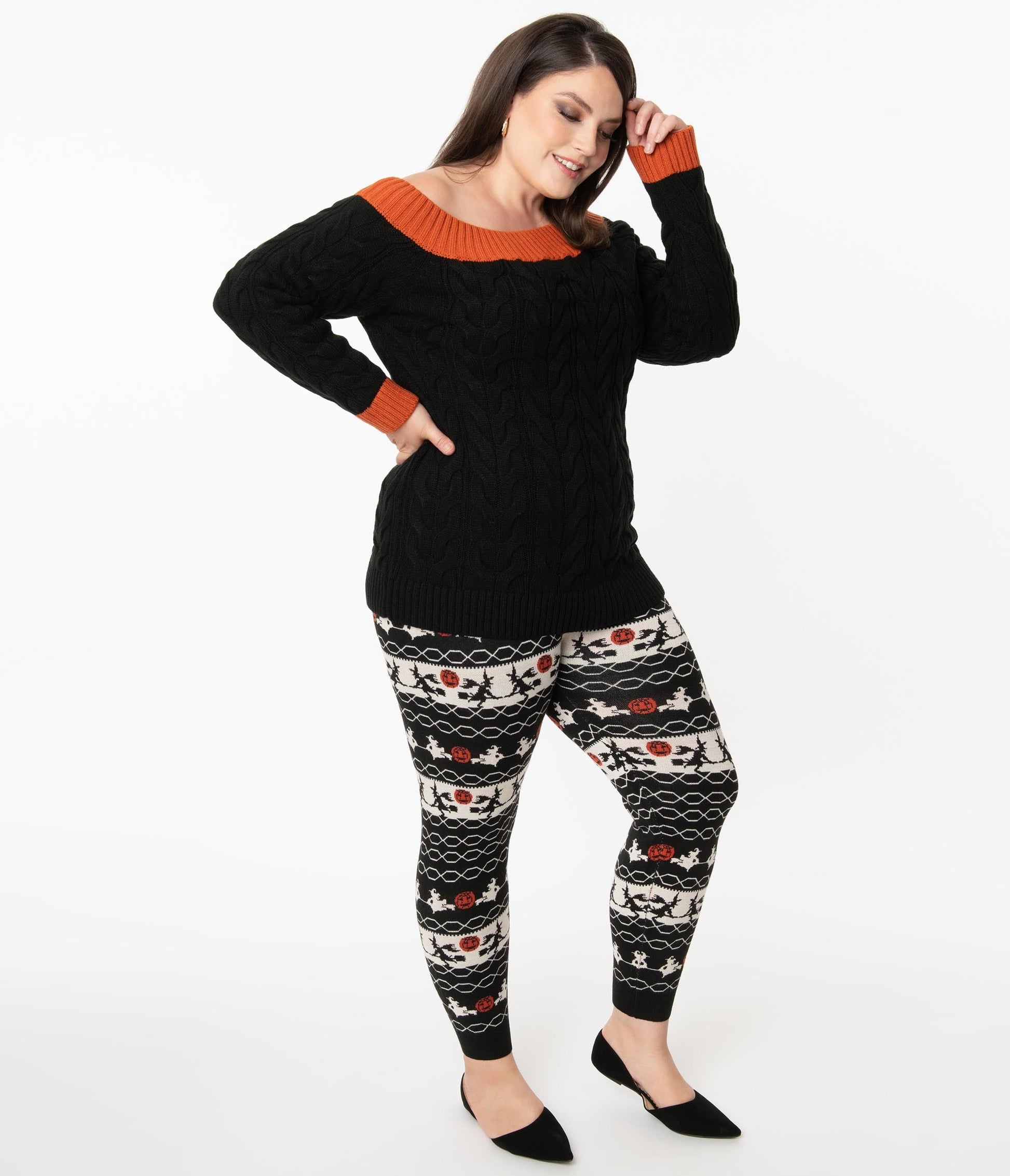 Unique Vintage Plus Size Halloween Fair Isle Sycamore Knit Leggings