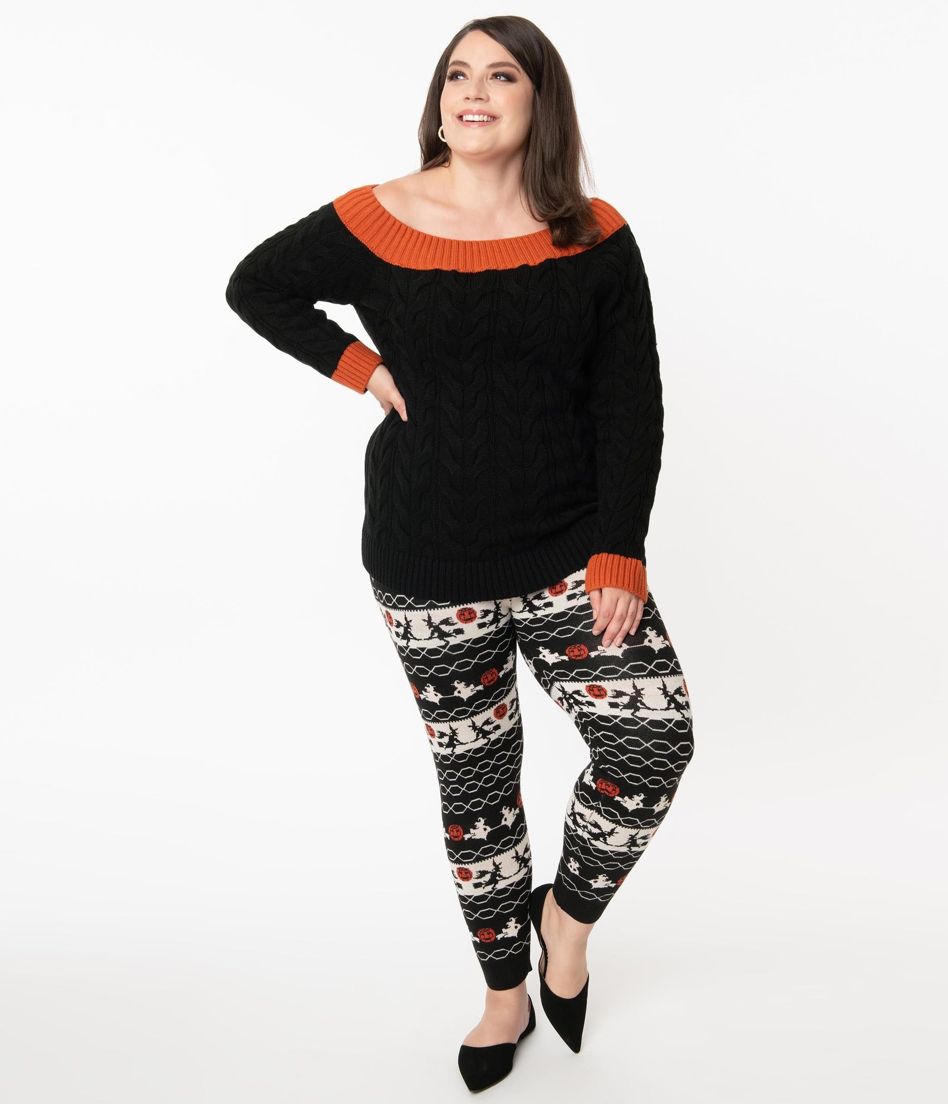 Unique Vintage Plus Size Halloween Fair Isle Sycamore Knit Leggings