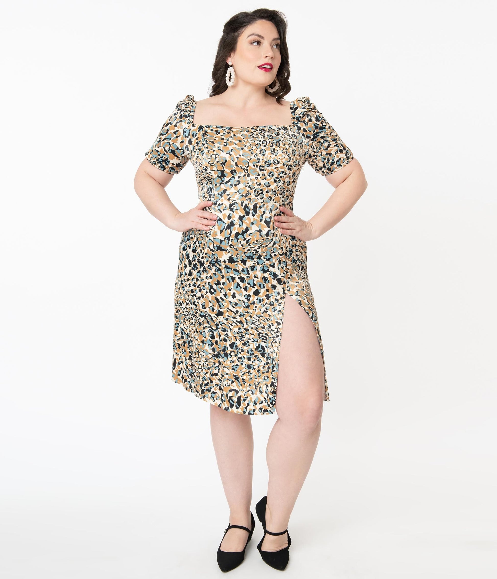 Plus Size 1970s Style Multicolor Leopard Print Athena Shift Dress