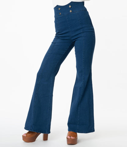 Medium Denim Blue High Waist Flare Jeans