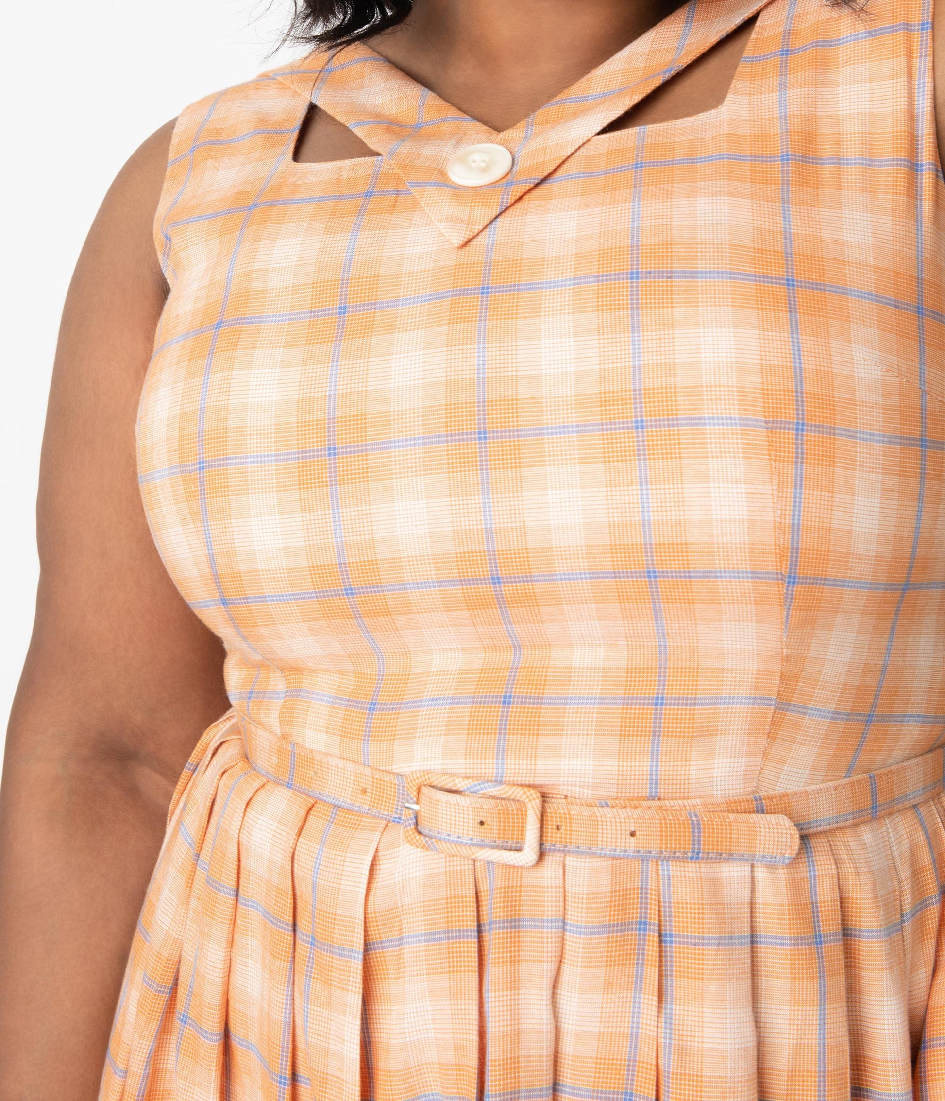 Plus Size 1950s Orange & Blue Plaid Matilda Swing Dress