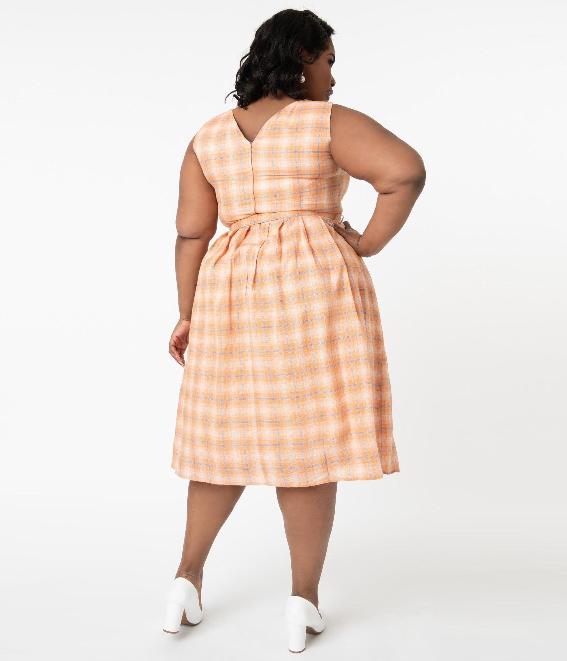 Plus Size 1950s Orange & Blue Plaid Matilda Swing Dress