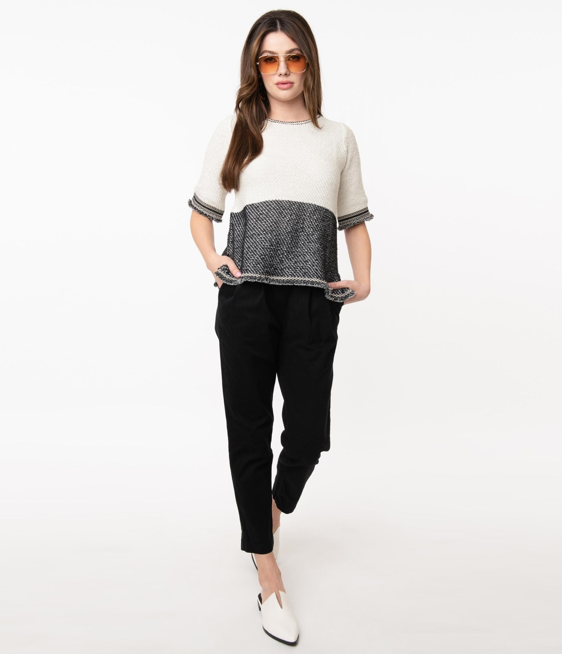 1960s Style Black High Waist Crop Pants