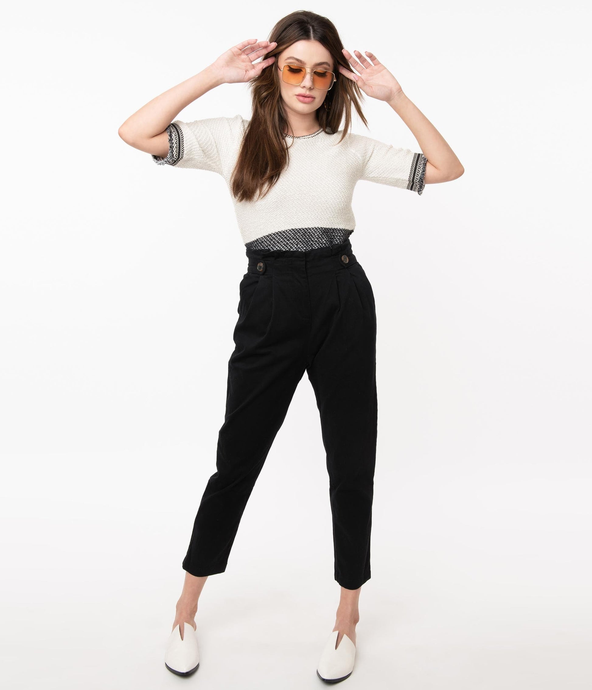 1960s Style Black High Waist Crop Pants
