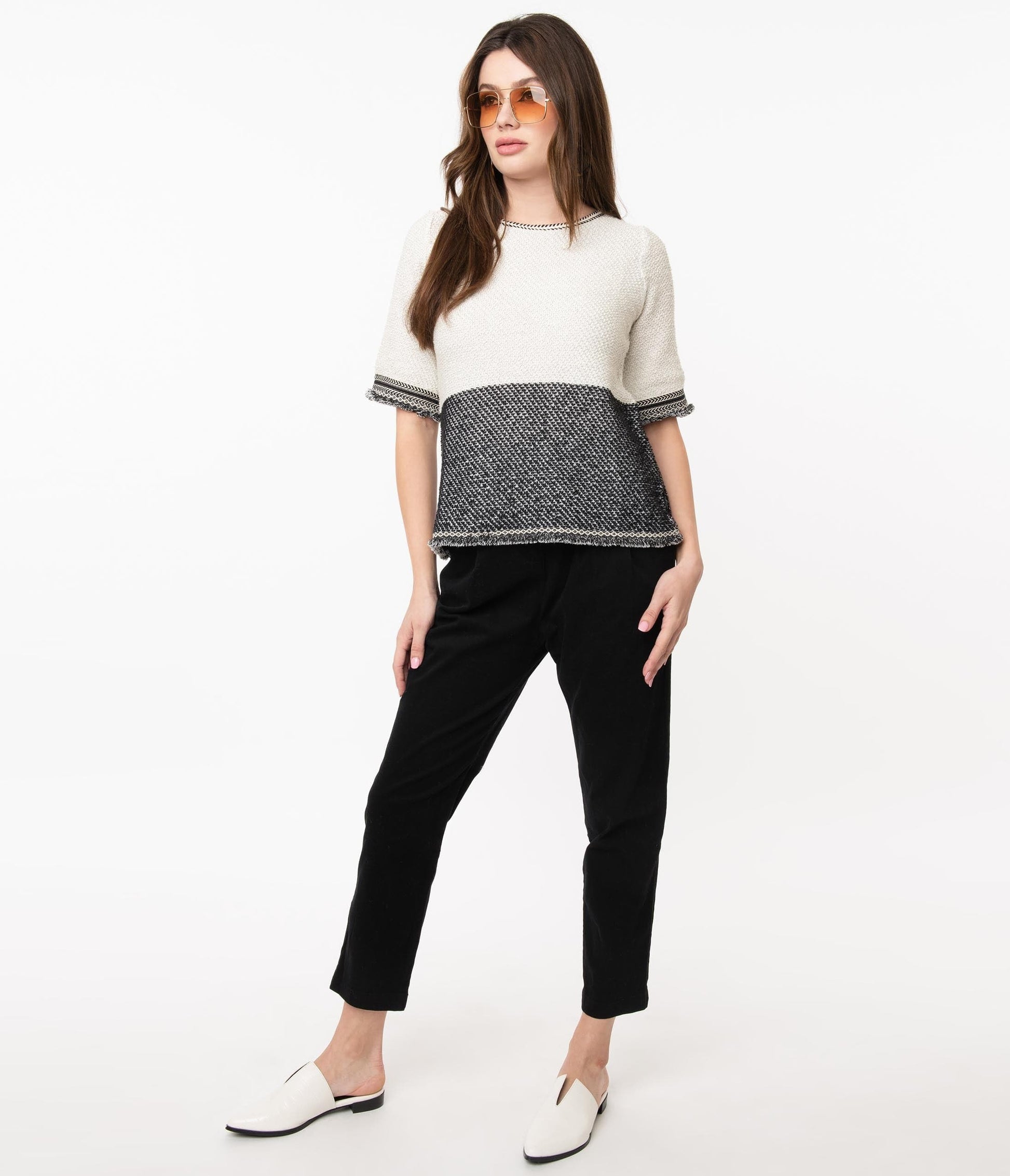 1960s Style Black High Waist Crop Pants