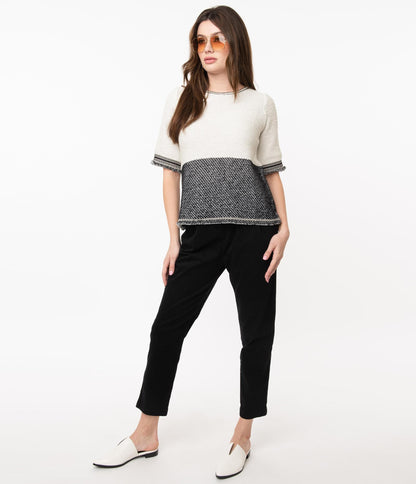 1960s Style Black High Waist Crop Pants