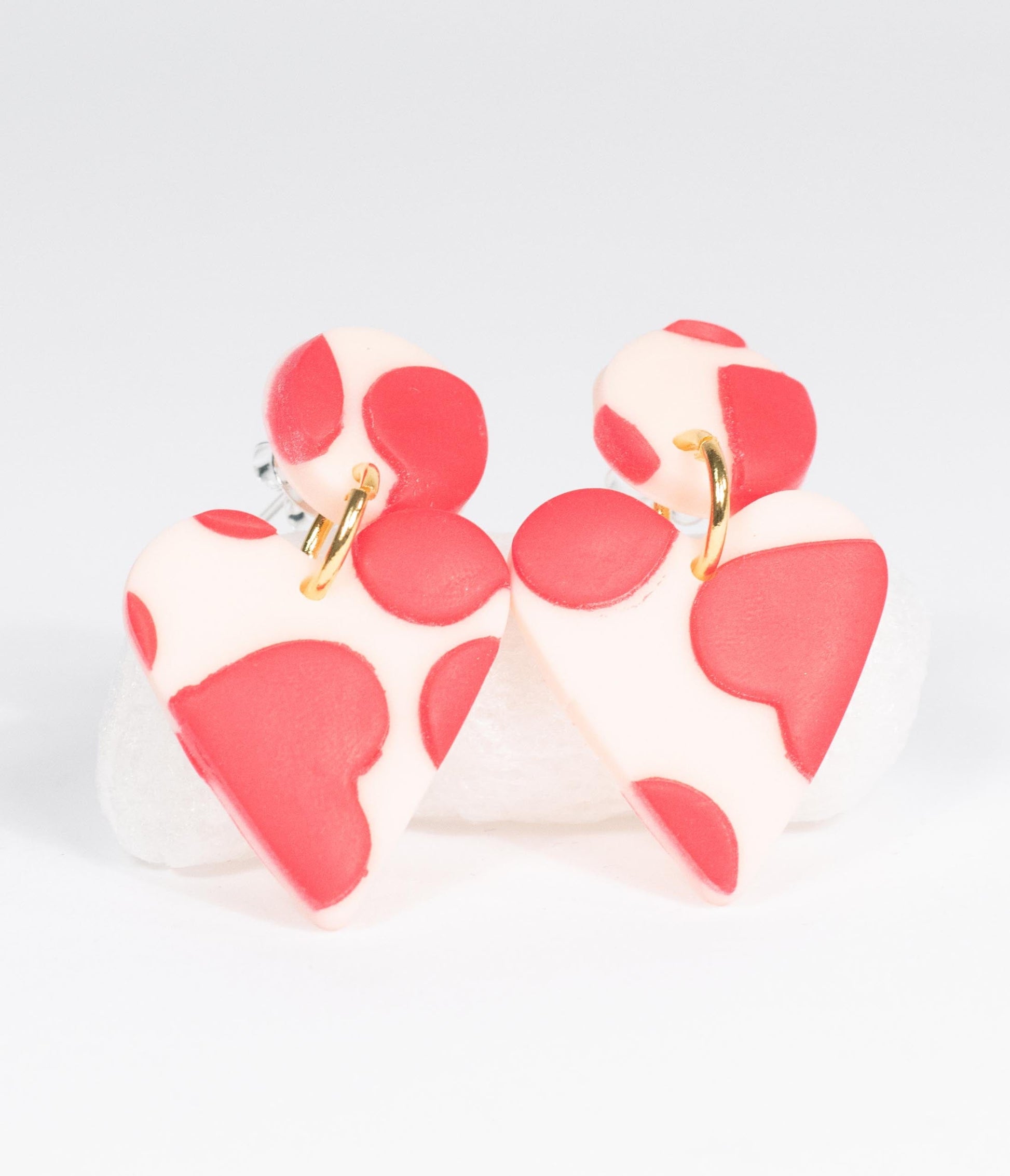 Red & White Hearts Drop Earrings