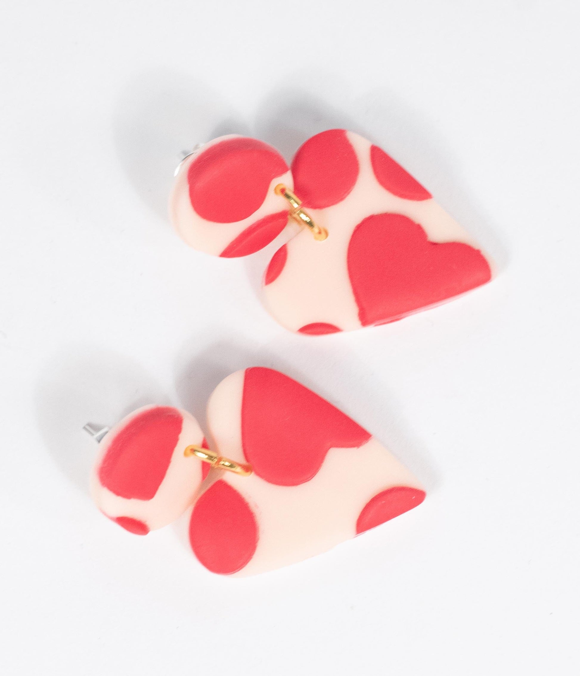 Red & White Hearts Drop Earrings