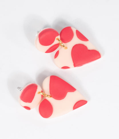 Red & White Hearts Drop Earrings