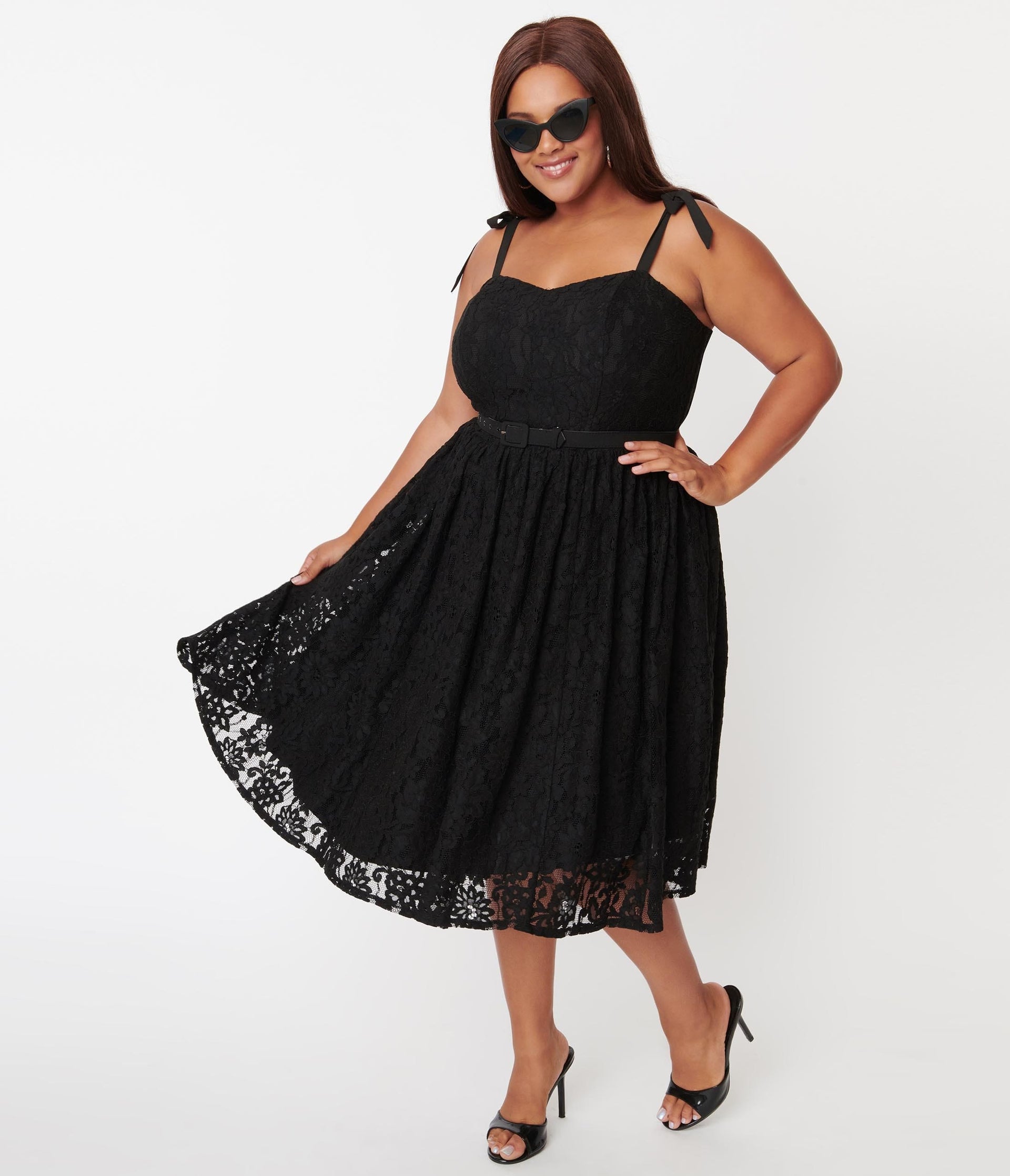 Unique Vintage Plus Size Black Lace Dita Swing Dress