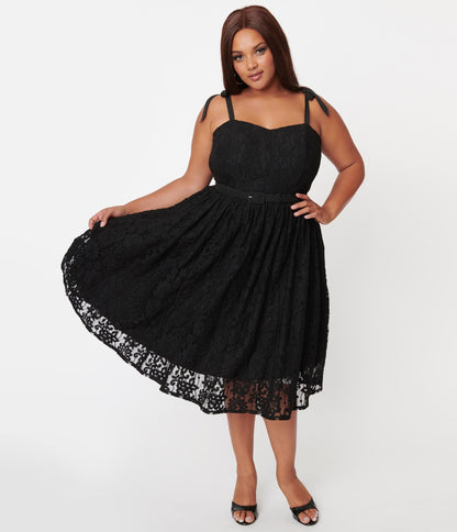 Unique Vintage Plus Size Black Lace Dita Swing Dress