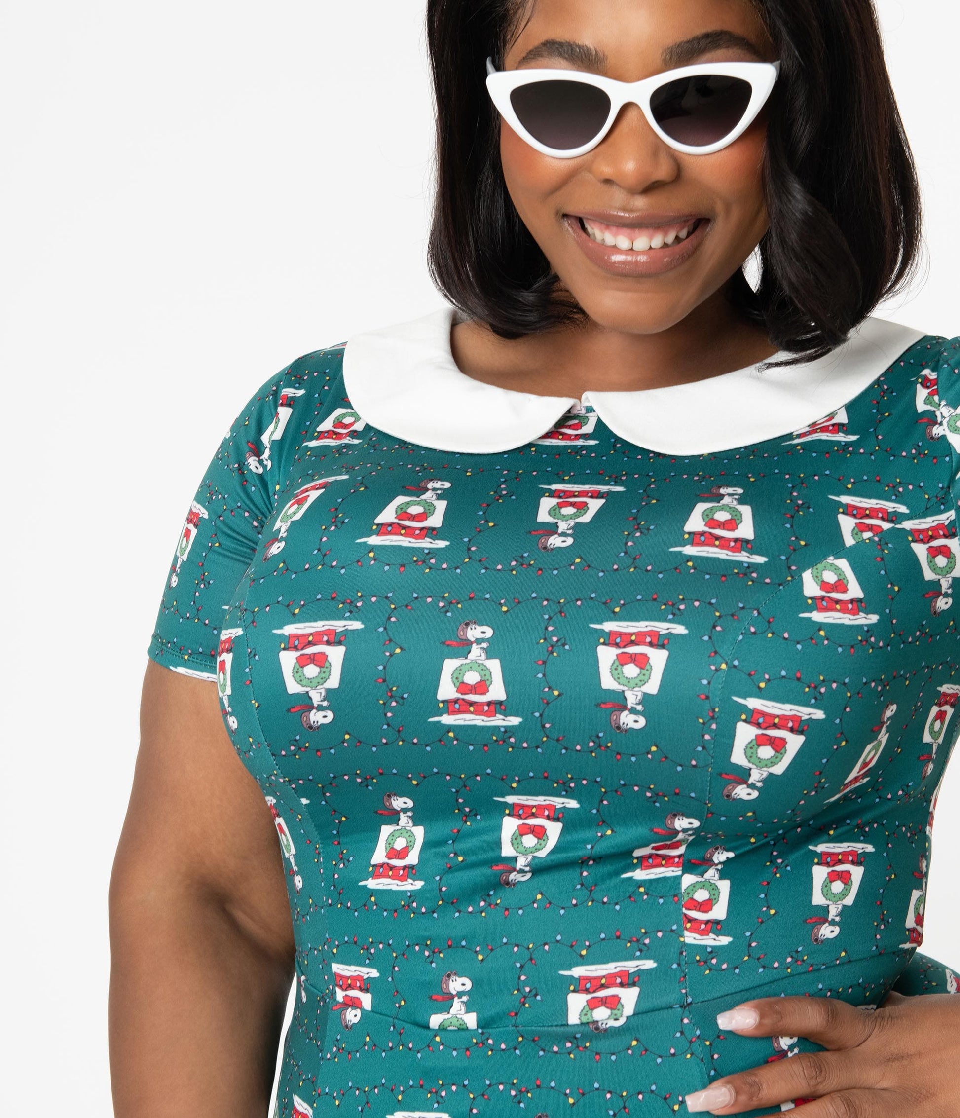 Peanuts x Unique Vintage Plus Size Snoopy Christmas Print Margot Fit & Flare Dress