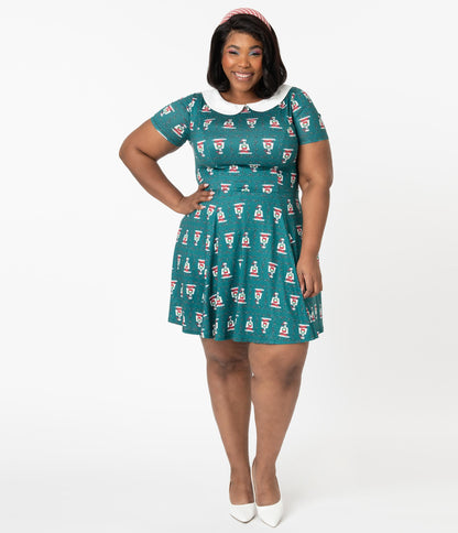 Peanuts x Unique Vintage Plus Size Snoopy Christmas Print Margot Fit & Flare Dress