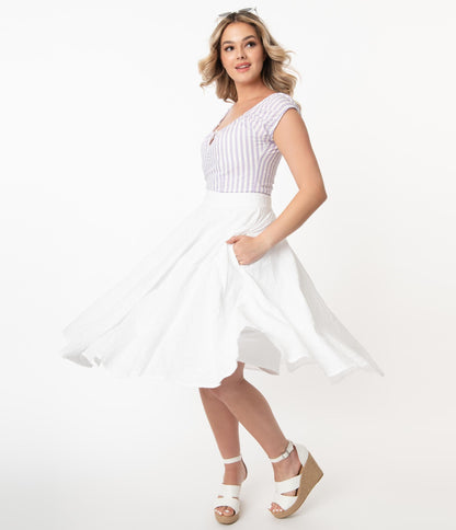 1950s White Floral Eyelet Angelina Cotton Swing Skirt
