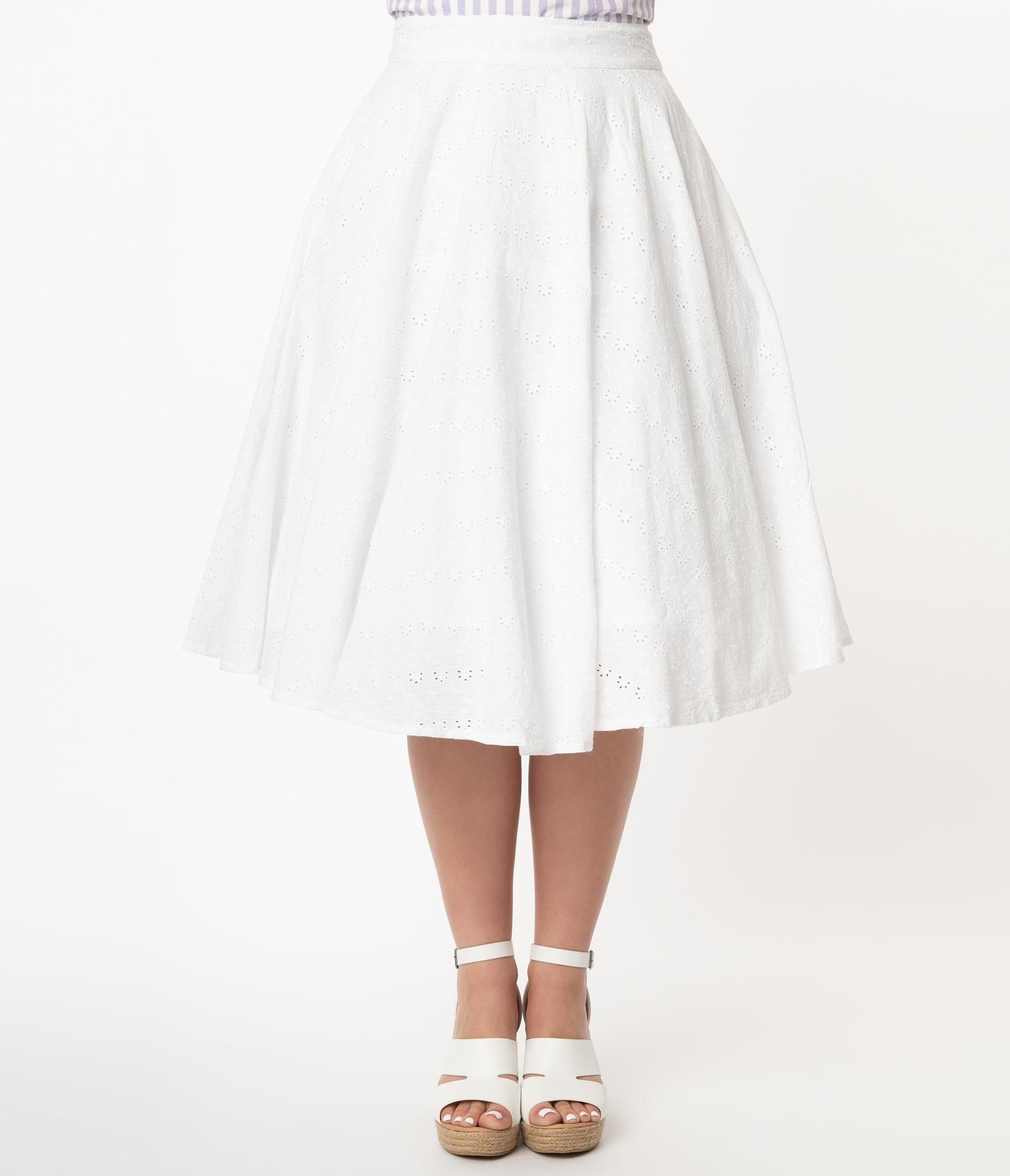 1950s White Floral Eyelet Angelina Cotton Swing Skirt