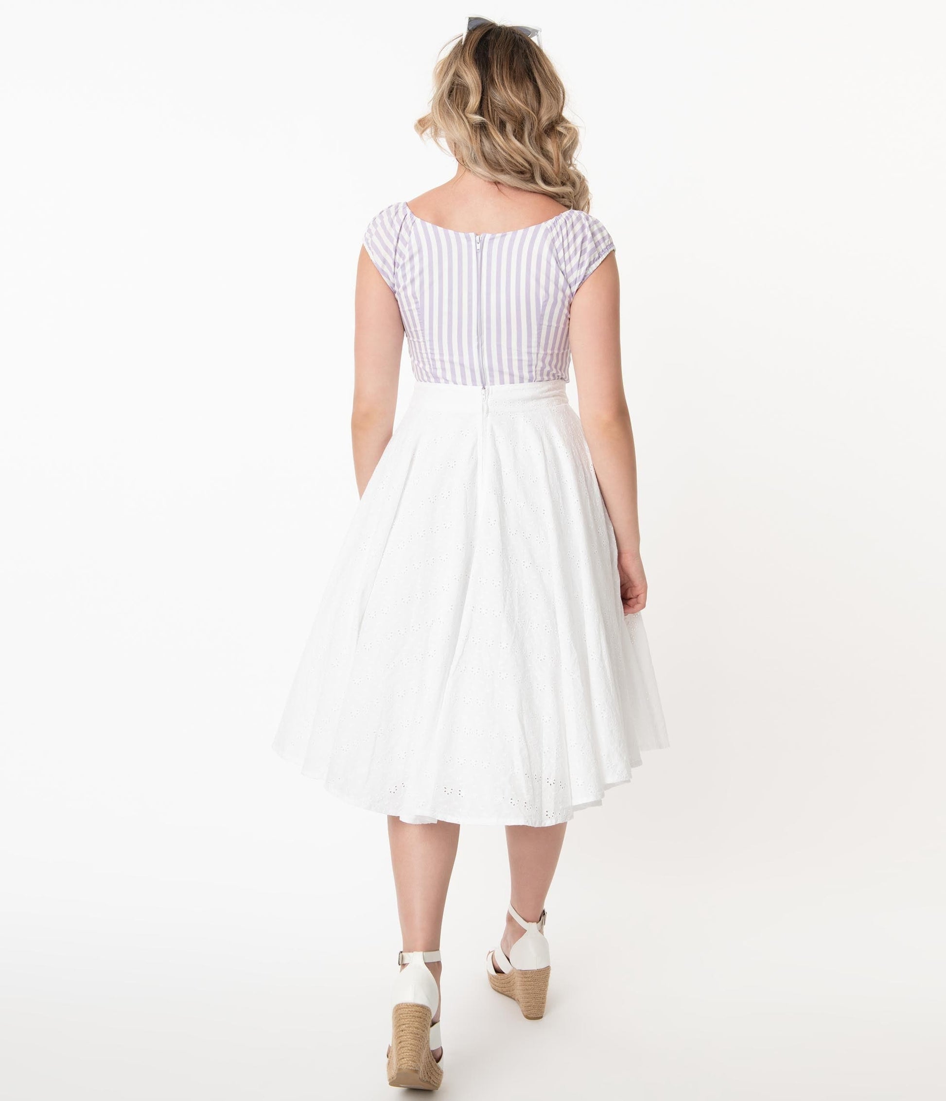 1950s White Floral Eyelet Angelina Cotton Swing Skirt