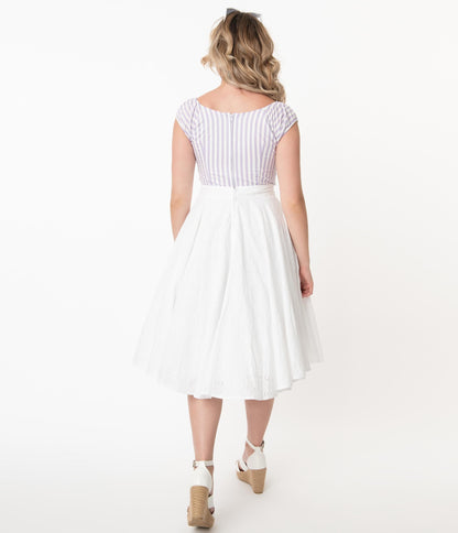 1950s White Floral Eyelet Angelina Cotton Swing Skirt