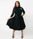 Unique Vintage Plus Size Emerald Velvet Nicola Swing Dress