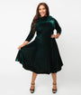 Unique Vintage Plus Size Emerald Velvet Nicola Swing Dress