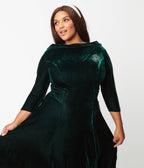 Unique Vintage Plus Size Emerald Velvet Nicola Swing Dress