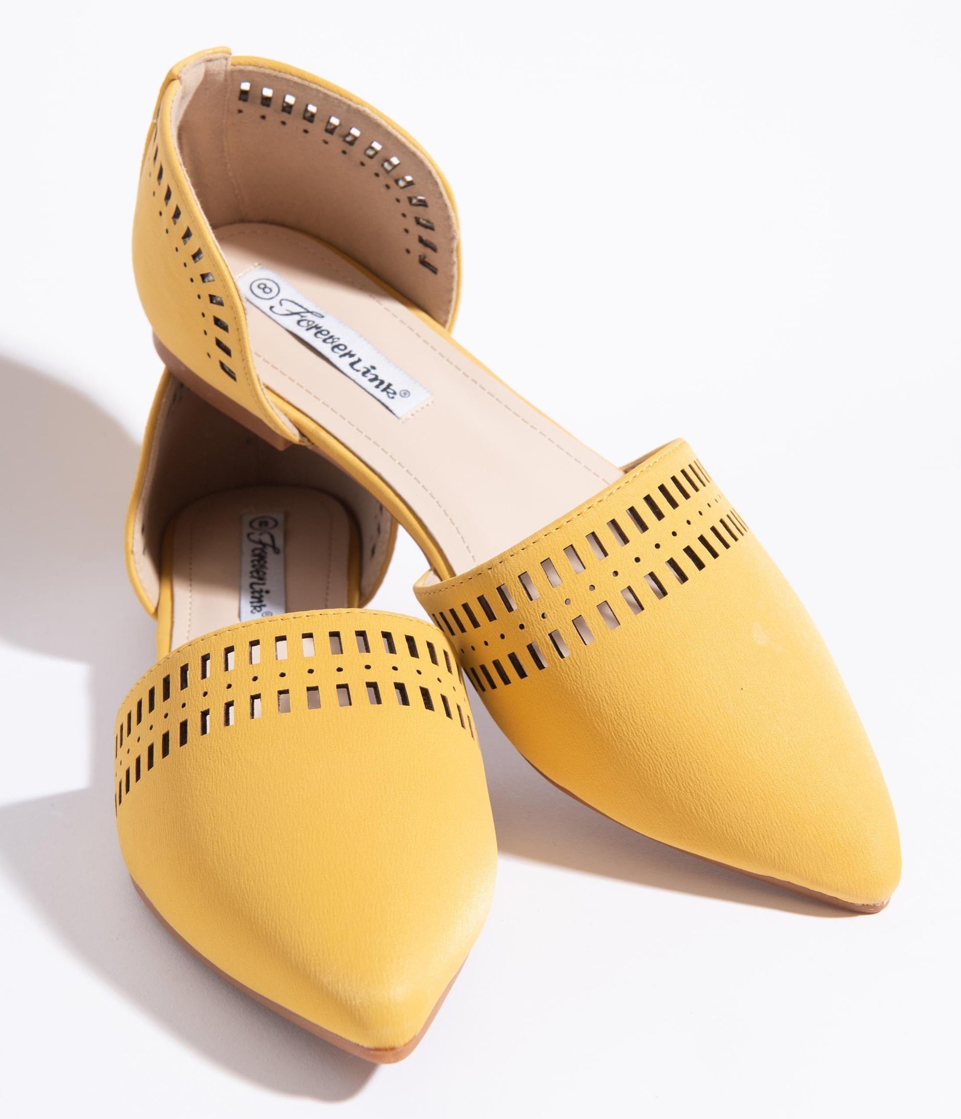 Mustard Cutout Leatherette Pointed Toe Flats