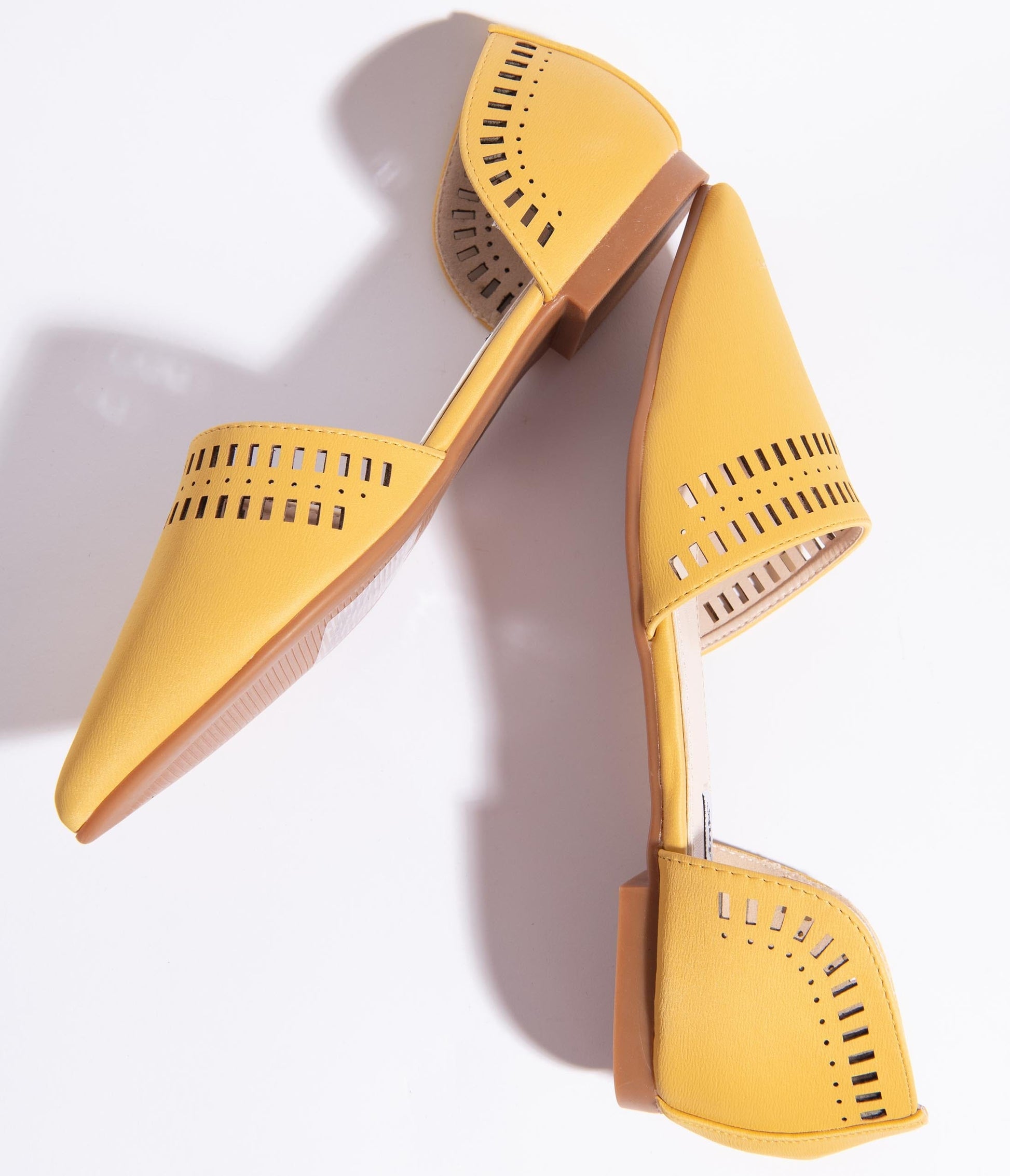Mustard Cutout Leatherette Pointed Toe Flats