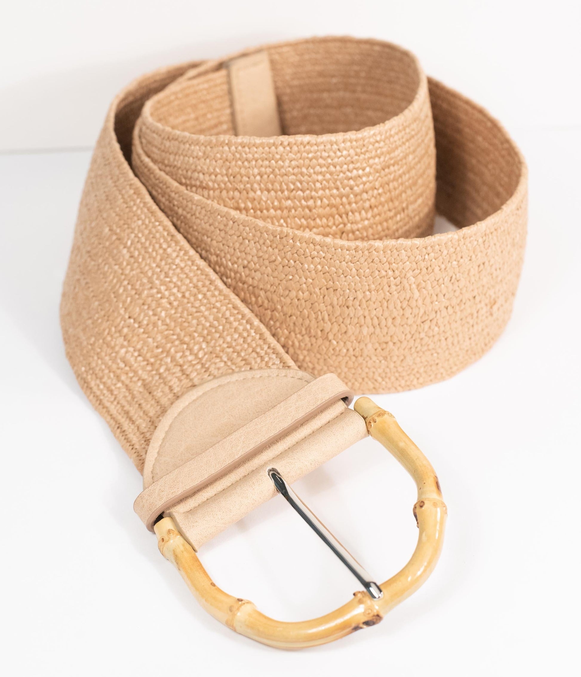 Tan Woven Straw Wide Cinch Belt