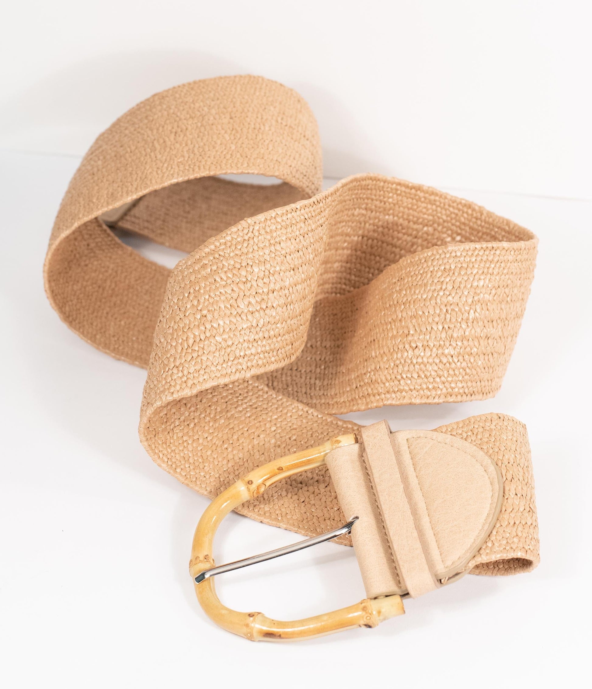 Tan Woven Straw Wide Cinch Belt