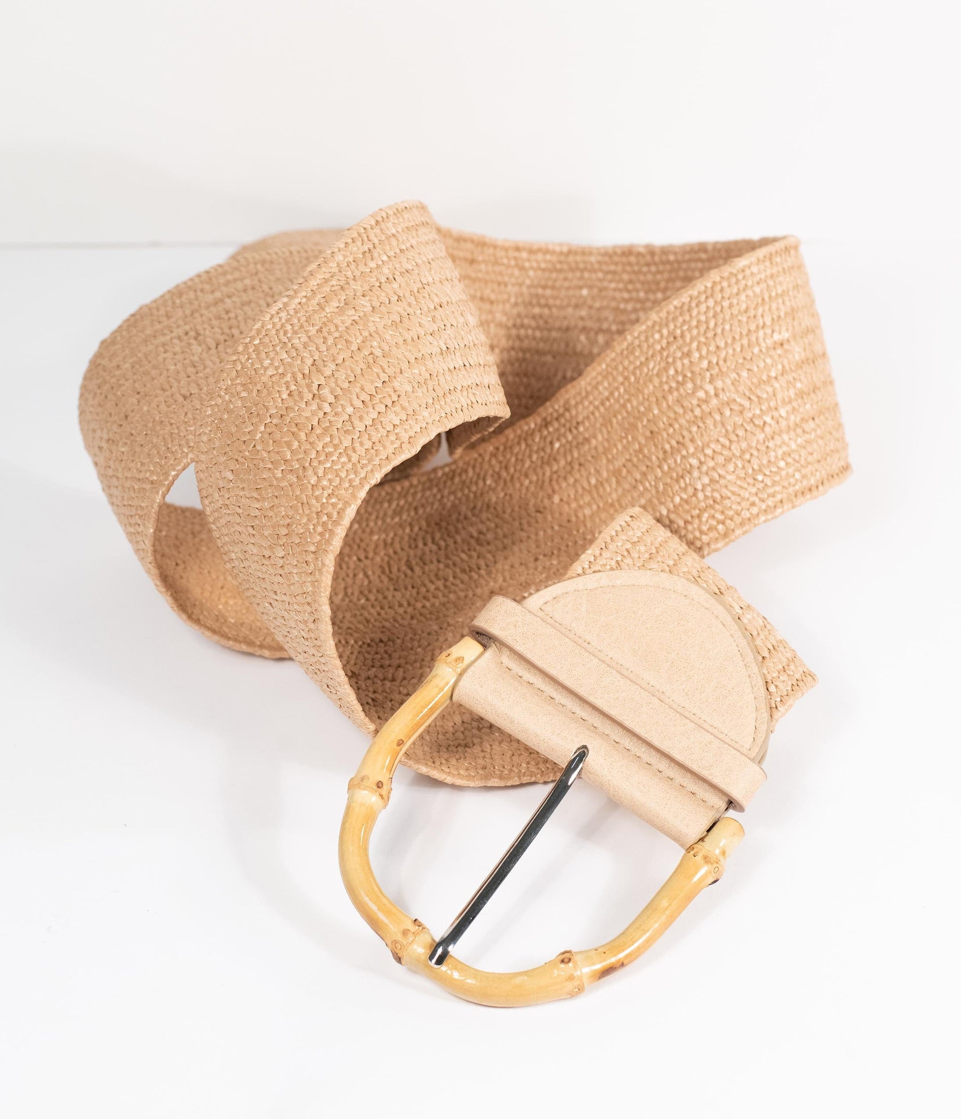 Tan Woven Straw Wide Cinch Belt