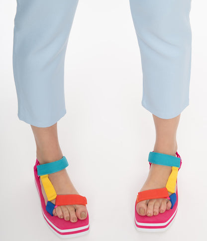1980s Rainbow Grosgrain Cord Platform Sandals