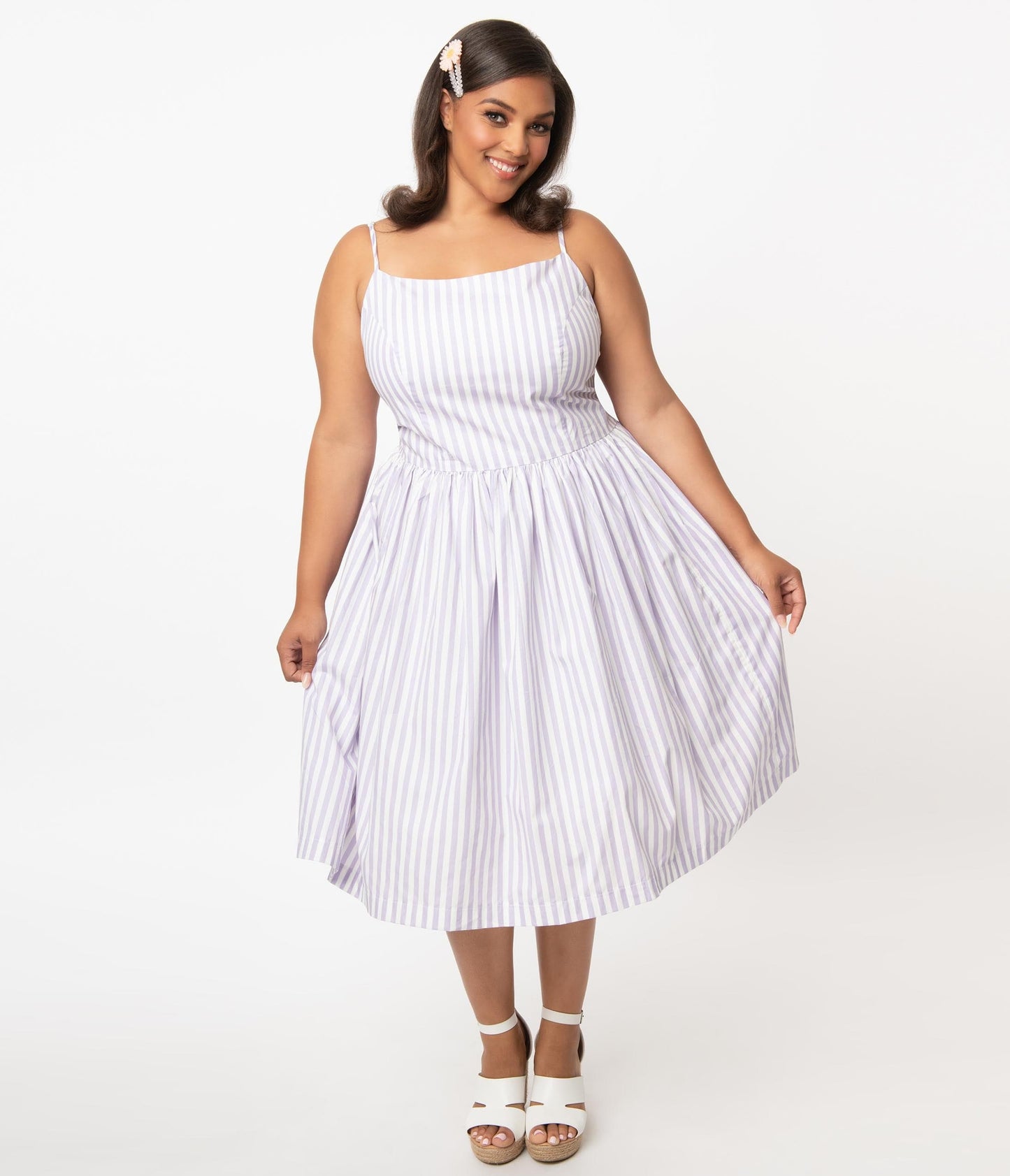 Magnolia Place Plus Size Lilac & White Stripe Jane Swing Dress