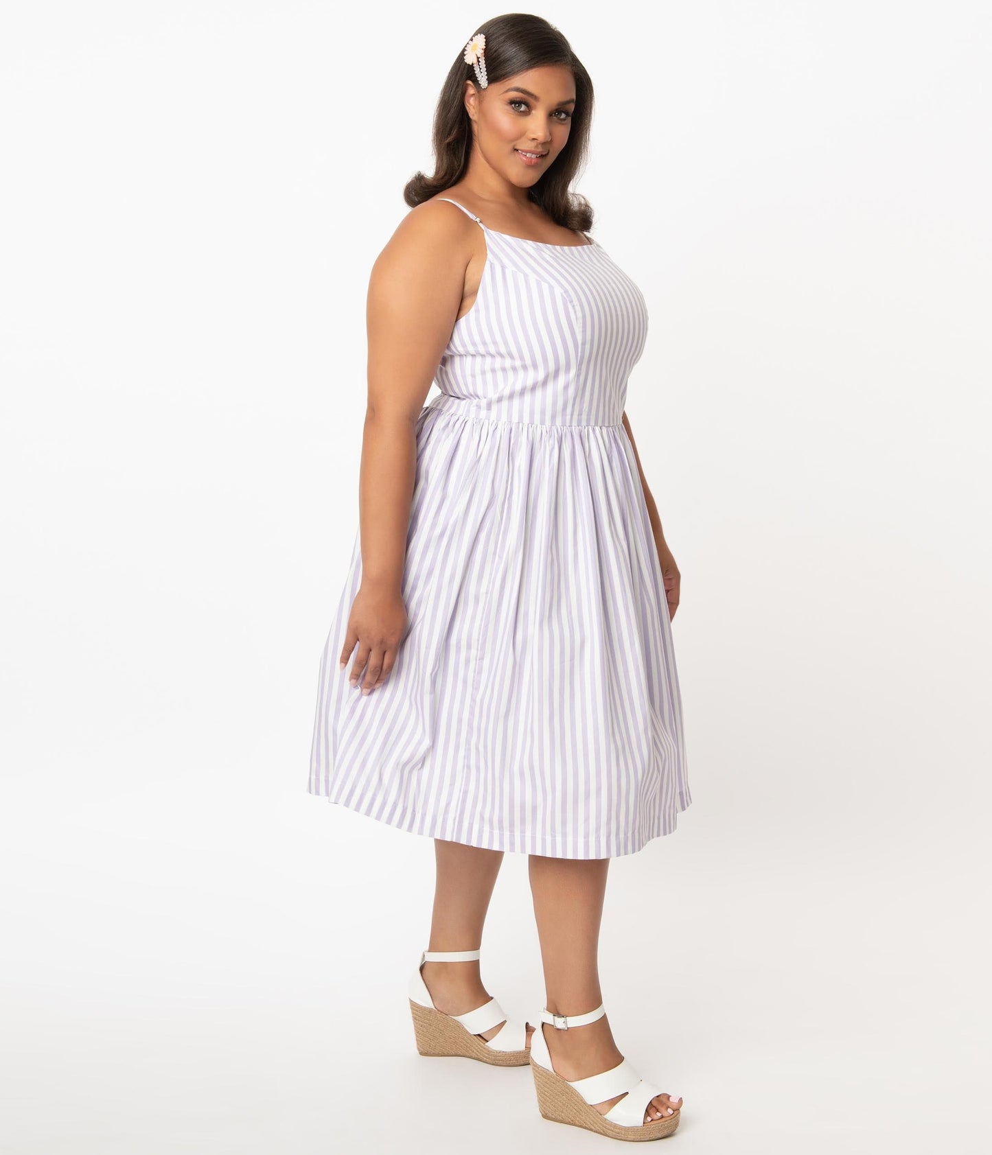 Magnolia Place Plus Size Lilac & White Stripe Jane Swing Dress