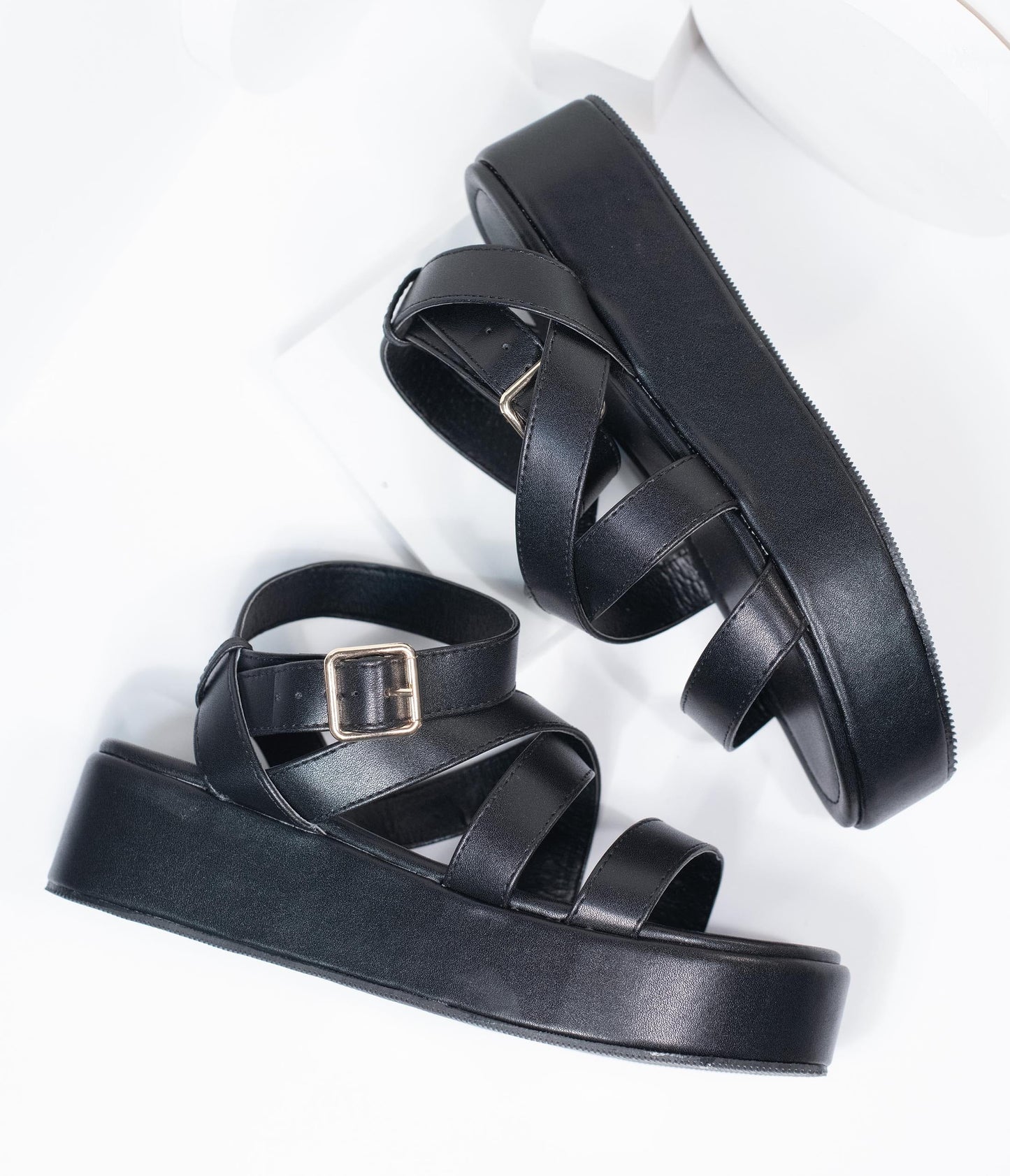 1980s Black Leatherette Platform Sandals
