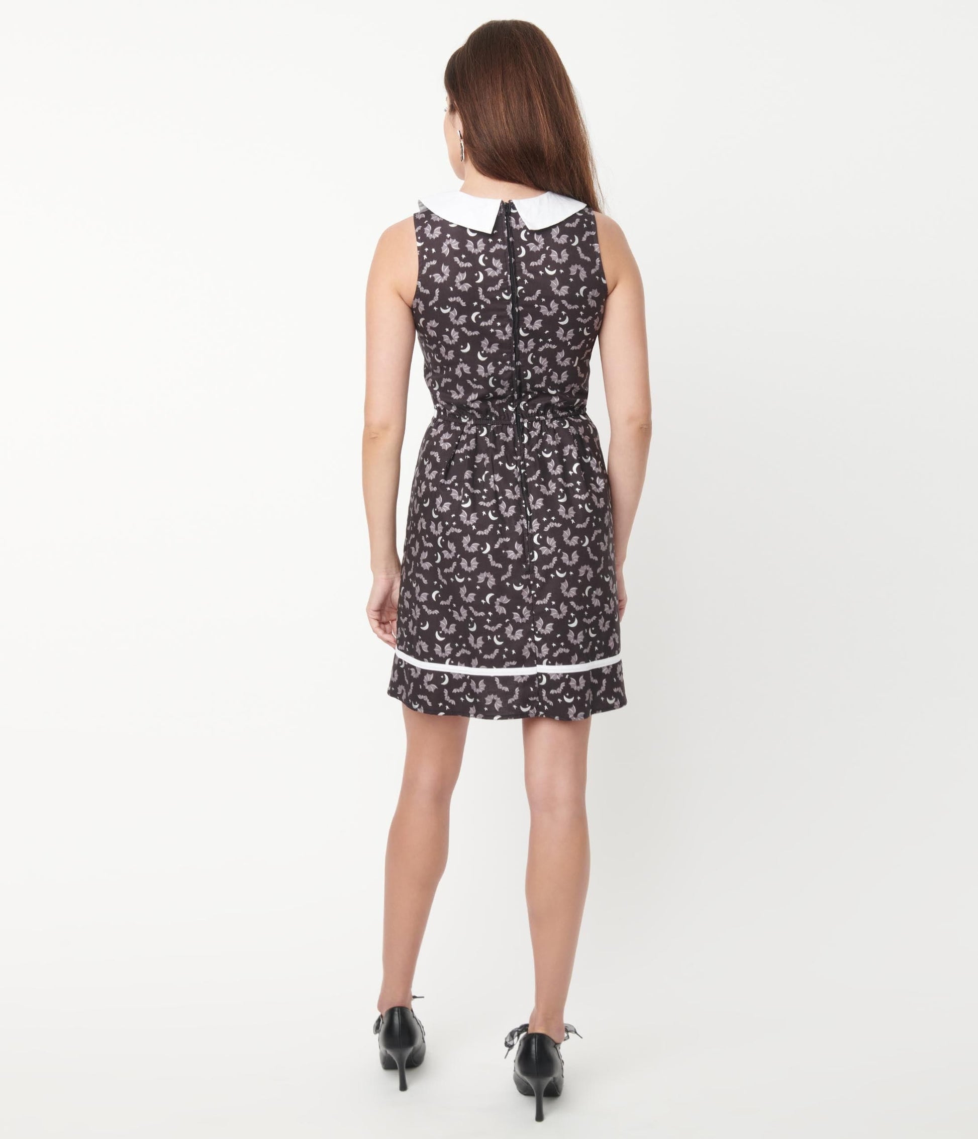 Retrolicious Black Batty Print Fit & Flare Dress