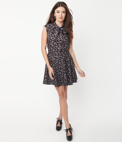 Retrolicious Black Batty Print Skater Skirt